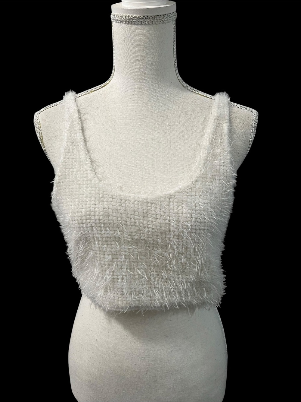 CBR Fuzzy Soft Crop Tank Top Winter White Cotton Blend